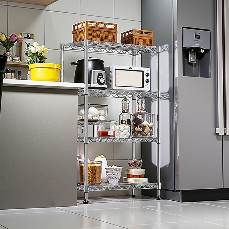 Étagère de rangement 1000 livres en acier robuste à 4 niveaux, (5 tablettes) H 47,2 po x l 29,5 po x P 13,7 po, Chrome chrome