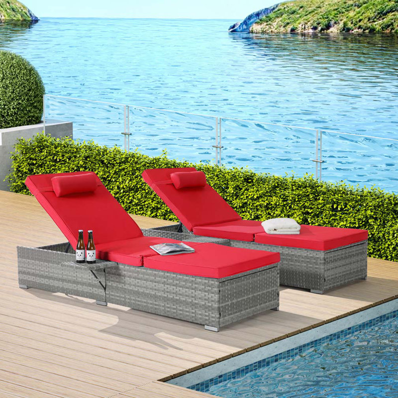 Chaise longue d'extérieur 2 pièces en rotin, Rouge