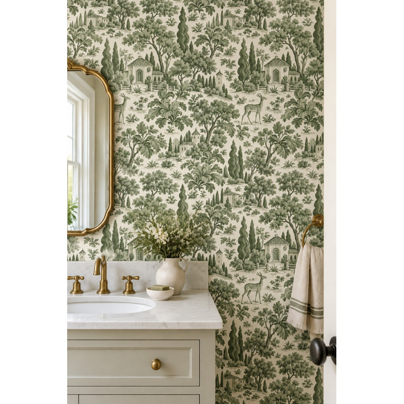Papier peint paysage toscan vert toile, Peler et coller
