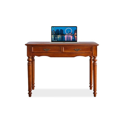 Nut-Brown Rectangular Solid Wood with 2 drawers desk