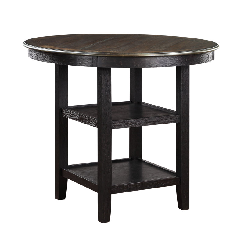 Table transitionnelle brune et noire à hauteur de comptoir, tablettes de présentation, salle à manger, 4 tables avec design et finition, 4 en bois