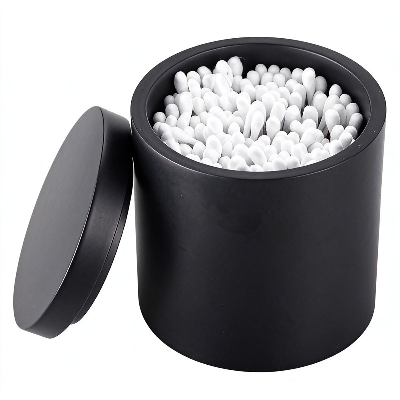 Porte-coton-tige avec couvercle, pot de rangement (noir)