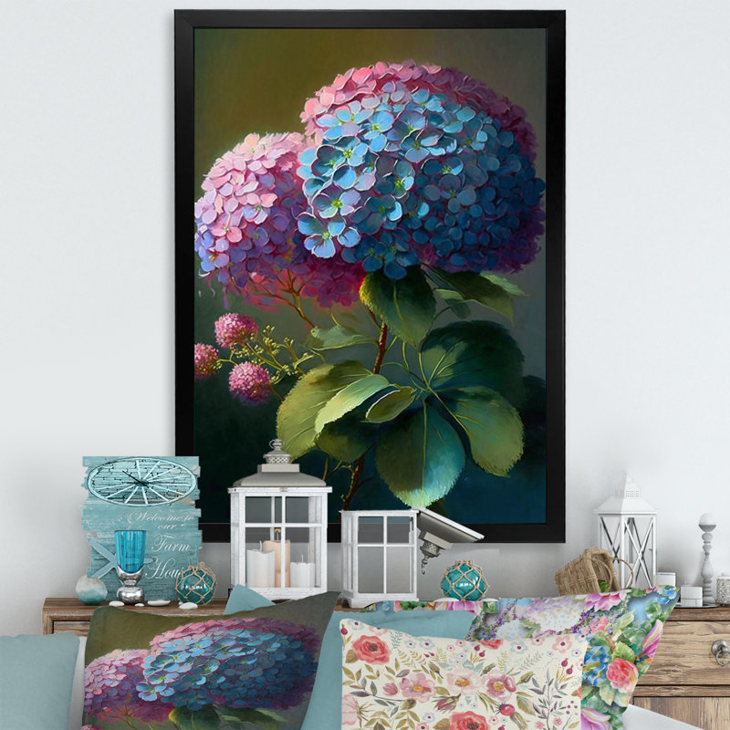 «Retro Hydrangena III», reproduction sur toile, Impression noire sur toile encadrée, H 20 po x l 12 po x P 1 po