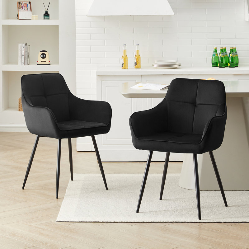 46cm H Velvet Upholstered Metal Armchair, Black