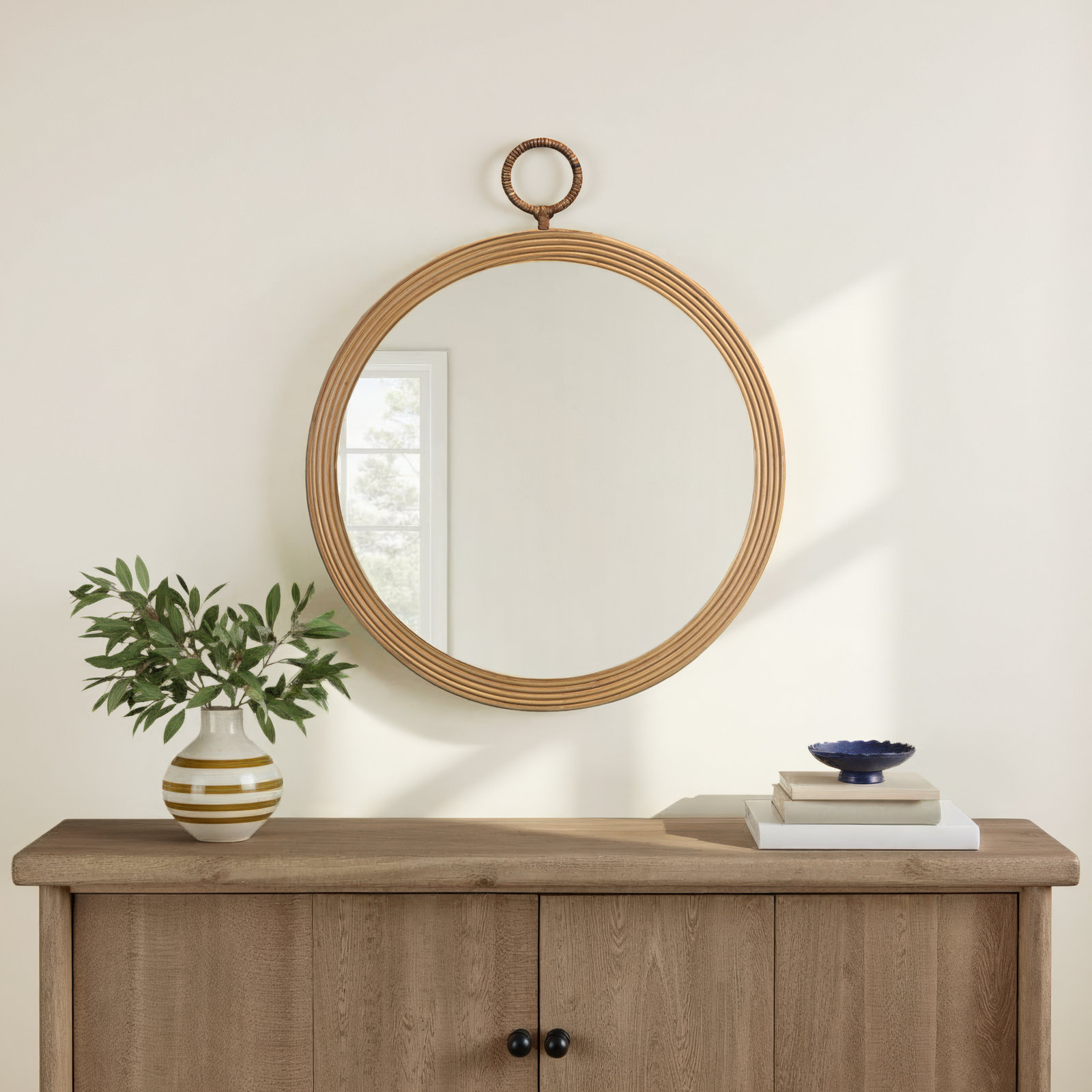 Darry Wood Round Mirror