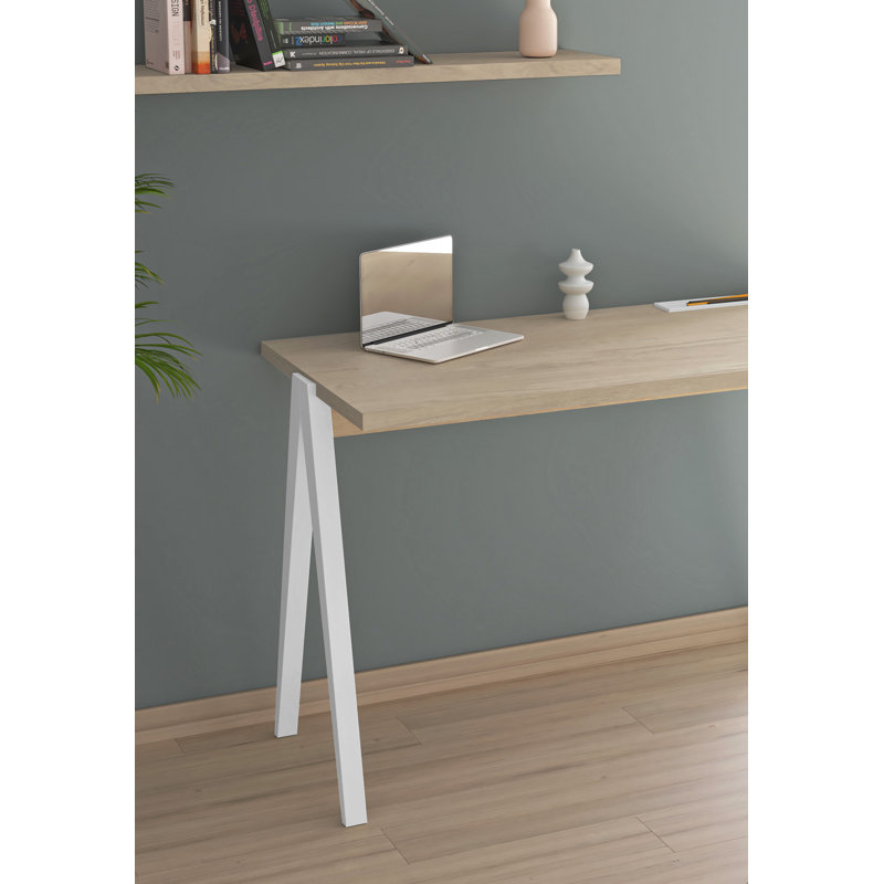 Dikili Solid Wood Base Writing Desk, Light Oak/White