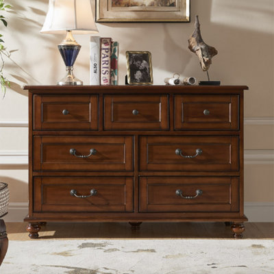 Retro Style All Solid Wood Entrance Cabinet Solid Wood 47.2'' W 7 - Drawer Dresser