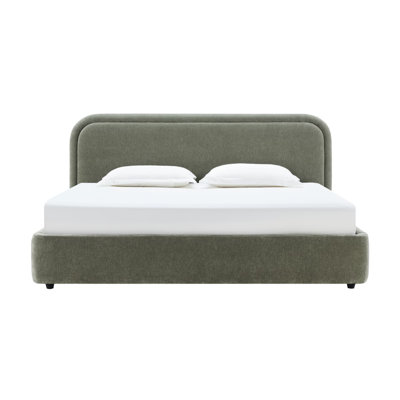 Modern Upholstered Lift-Up Storage Bed with Curved Headboard, Low Profile Platform