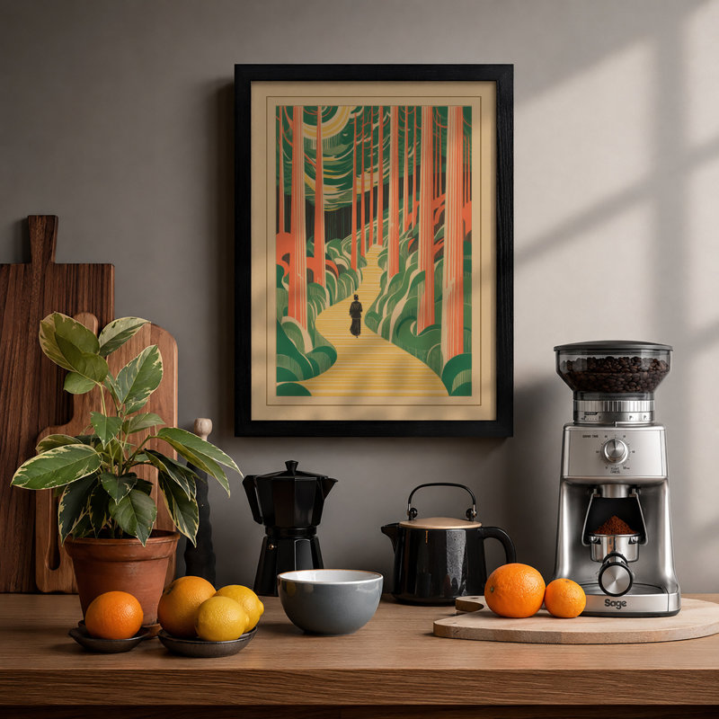 Woodland Path Japandi - Print, Black, A4 - 29.7 x 21.0 cm