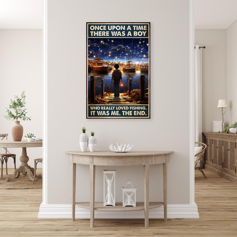 Un garçon qui aime vraiment la pêche - 1 pièce, reproduction d'art graphique sur toile tendue, H 36 po x l 24 po x P 1,25 po