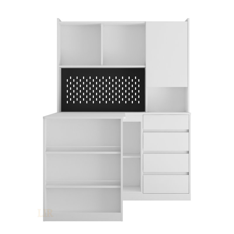 Bureau en L avec chargeur, bureau d'ordinateur avec tiroirs, bibliothèque, avec éclairage à DEL, bureau d'angle moderne, bureau à domicile, bureau d'écriture en L pour bureau d'étude, bureau d'ordinateur de coin avec rangement