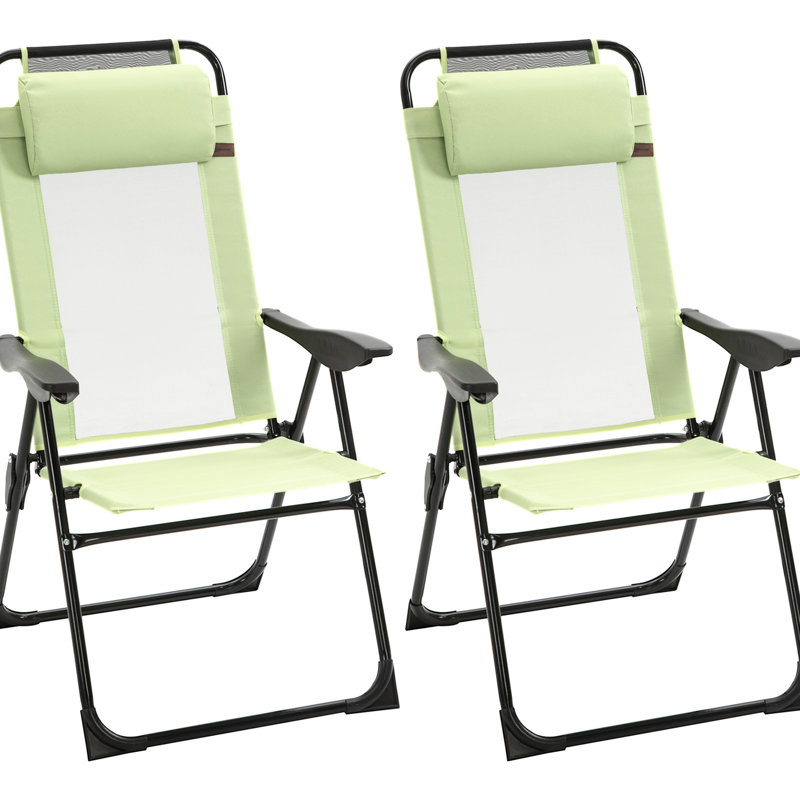 Lot de 2 chaises pliantes d'extérieur, dossier amovible et respirant, avec coussin. Idéales pour le jardin, la cour et la pelouse. Capacité de charge : 120 kg. Chaises de patio confortables avec dossier ajustable et coussin amovible.