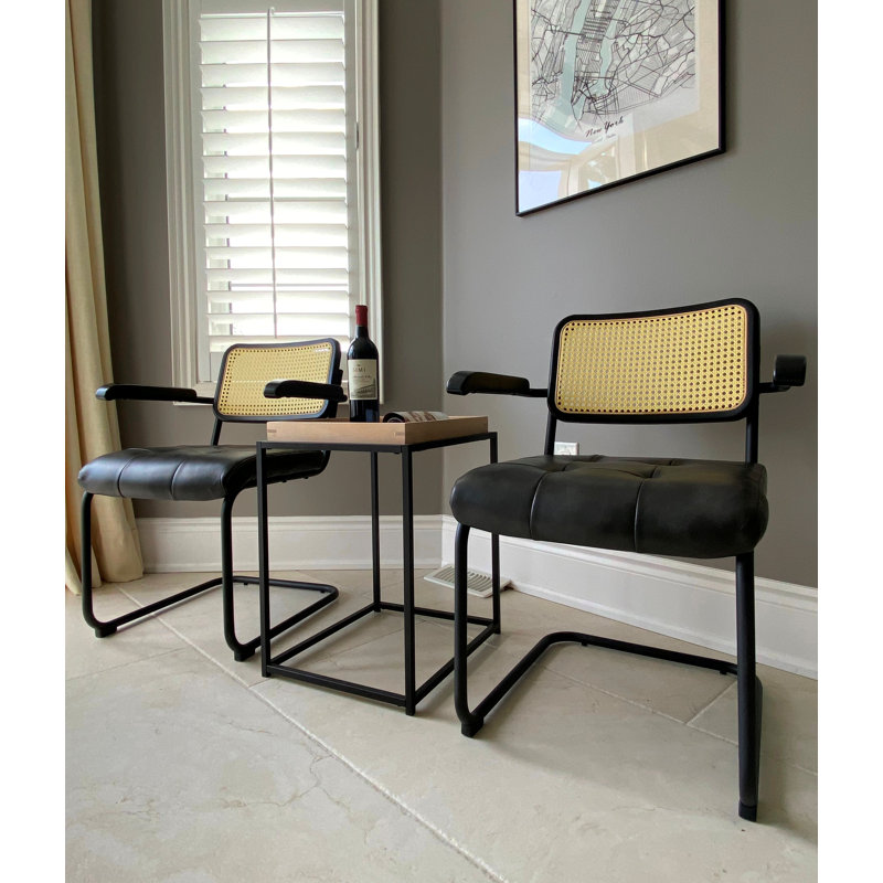 Style Rattan Back Upholstered Seat Dining & Arm Chair, Black