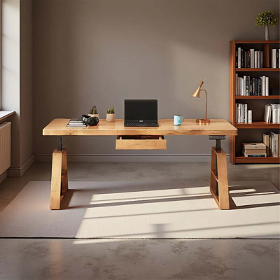 Solid wood electric height-adjustable home desk