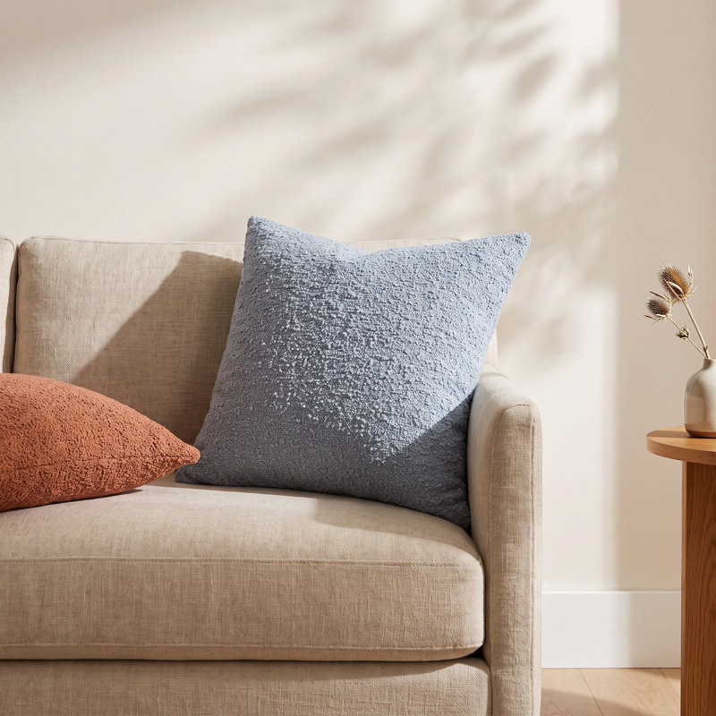 Boucle Mid-Century Modern Woven Throw Pillow Cover, Taupe, 24"H x 24"W, Polyester/Polyfill