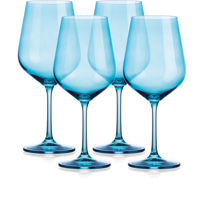 Set Of Four Translucent Large Wine Glasses, Blue
