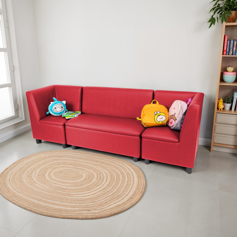 Kid Comfort Collective Modular Corner Chairs with Sofa, 3-Piece Set - Red, Red
