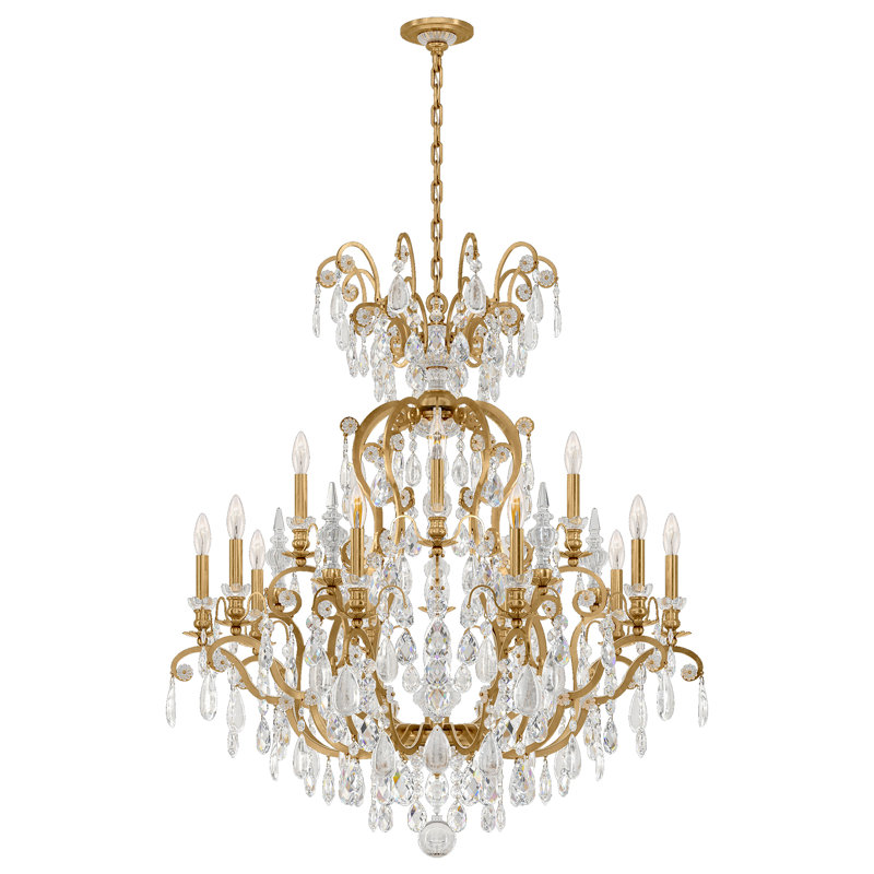 Renaissance 16 - Light Glass Chandelier, Clear Rock Crystal, Heirloom Gold