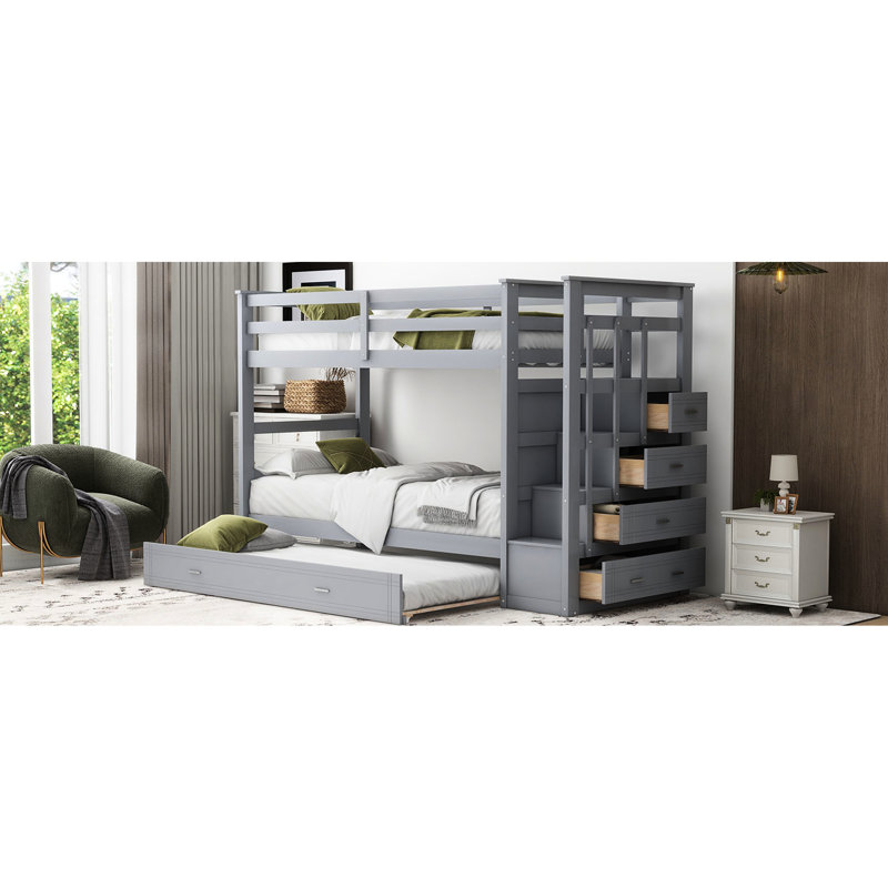 Lit simple superposé avec pieds en bois massif et lit gigogne gris - Luxury Luxury For A Serene, Gris