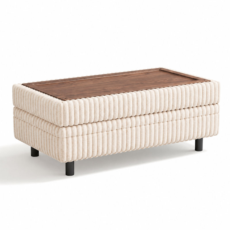 Repose-pieds avec rangement 40,55 po Sherry, Velours côtelé Effie Beige