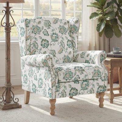 Fauteuil à oreilles tapissier surdimensionné de 30,9 po de large avec pieds en bois massif Farmhouse