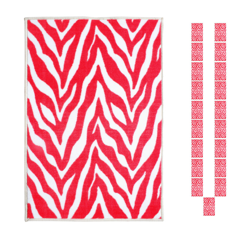 Ensemble de tapis touffetés en nylon rose / blanc Azizur, Rectangle 1 pi 5 po x 2 pi 2 po
