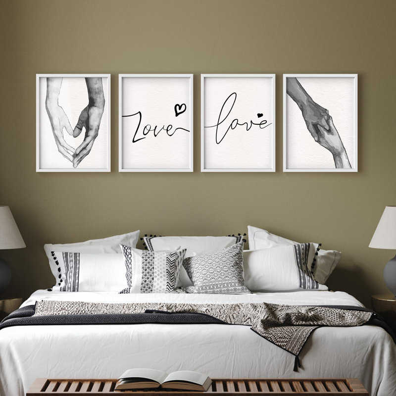 "Amour minimaliste et main tenant un dessin au trait", 4 pièces, Blanc, H 20 po x l 16 po