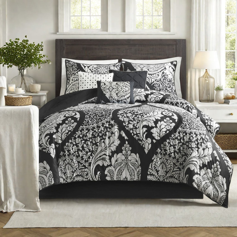 Premium Bedding Sets Cotton Sateen Cal King, Modern Damask For Home