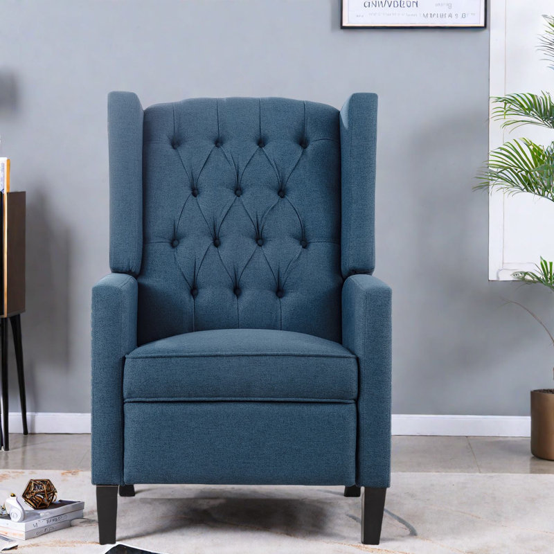 Comfortable Blue Recliners With Modern Wing Design