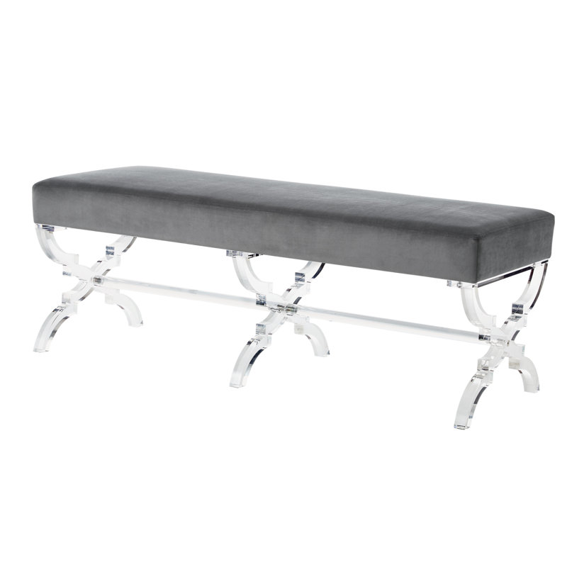 Giselle Velvet Acrylic X-Leg Bench, Gray
