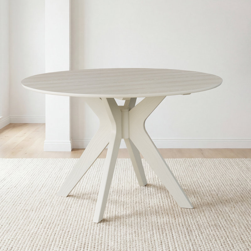 Xavion Mid-Century Solid Wood 48'' Round Dining Table, XVT-40, with Sculpted Splayed Leg Base, Classic White Oak