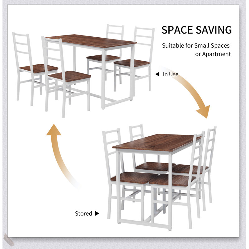 Ensemble de table de salle à manger moderne en bois 5 pièces, design compact pour les petites cuisines et les salles à manger, confortable et élégant