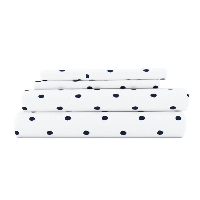Navy Polka Dot Full Microfiber Sheet Set