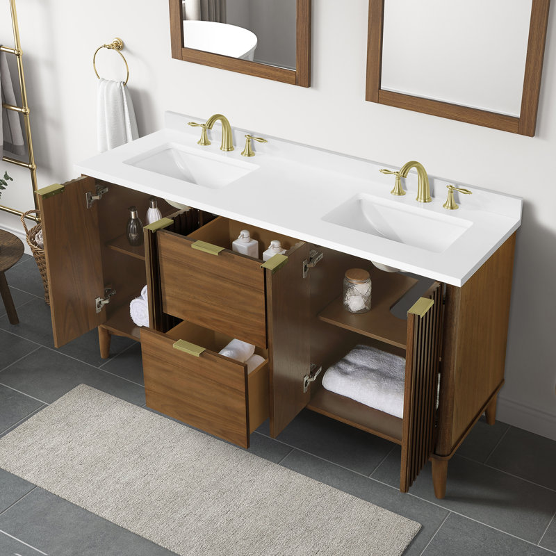 Meuble-lavabo autoportant 60 po Leileen, Brun, Or brossé