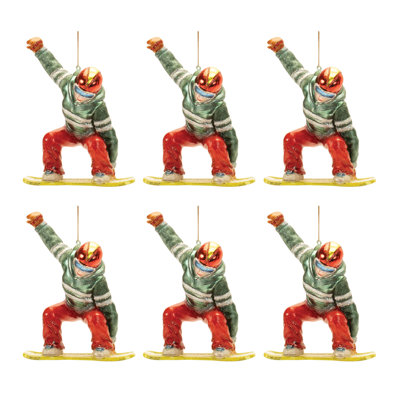 Glittered Glass Snowboarder Ornament (Set of 6)