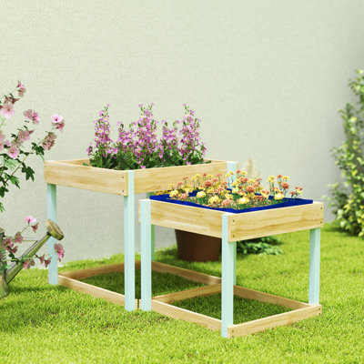 AIYAPLAY Wooden Sand and Water Table, 2 PCS, Natural Wood Finish