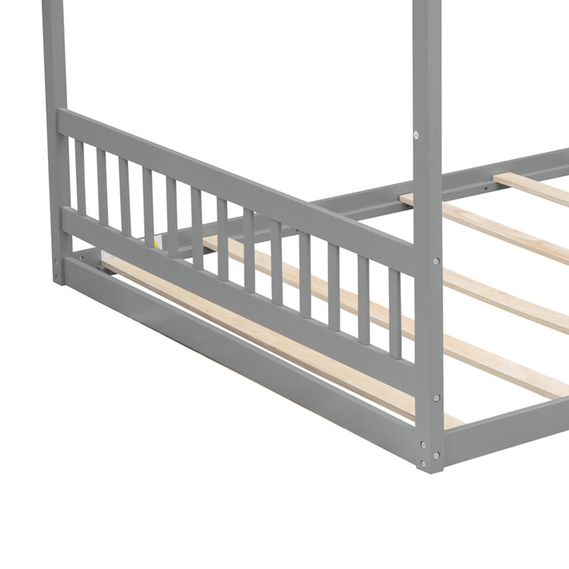 Lit en bois minimaliste avec tête de lit et conception en forme de maison, pour le salon de la chambre à coucher, Gris