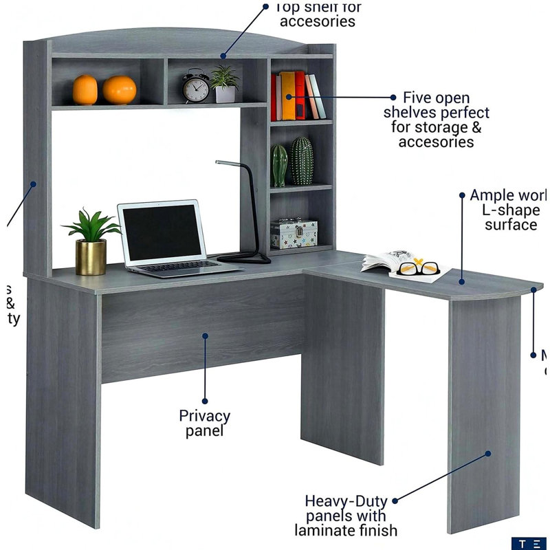 Bureau moderne en L gris