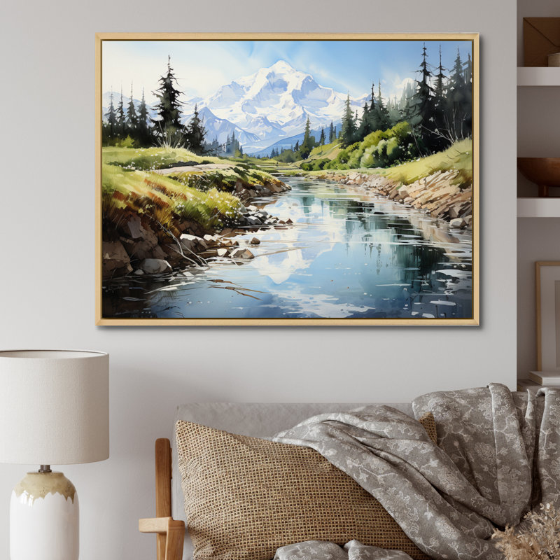 «Mountains Pinnacle Reflections I - Mountains», art mural encadré, H 30 po x l 40 po x P 1,5 po, Cadre naturel flottant