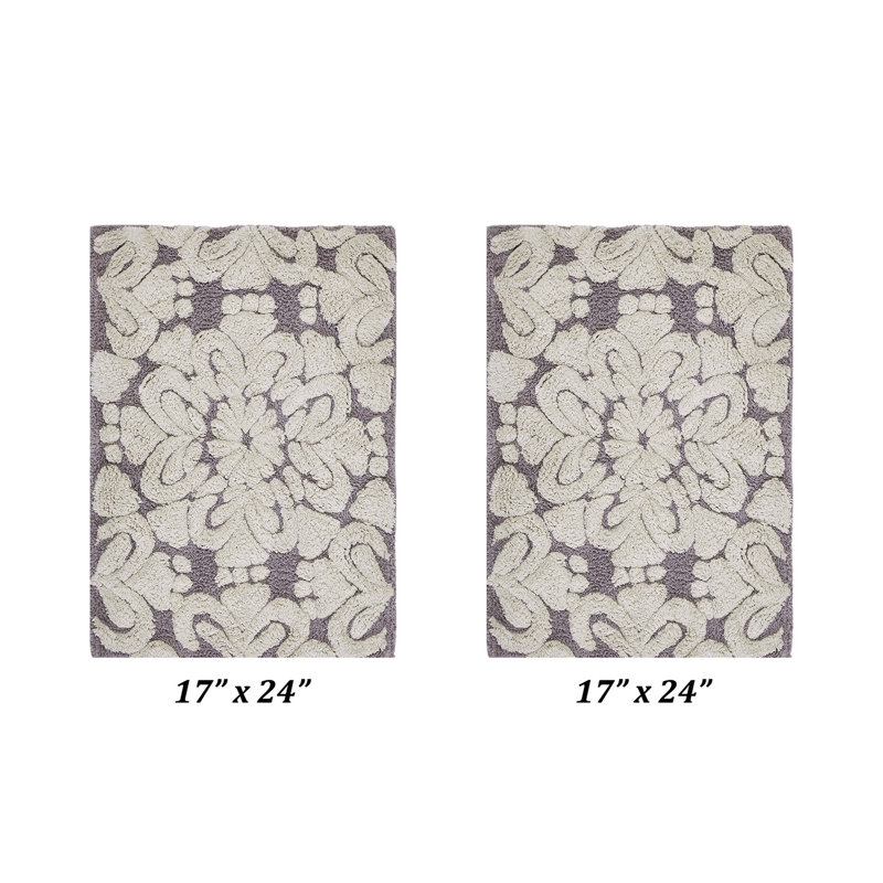 Chemash Premium 100% Cotton 1885 GSM 2-Piece Bath Rug Set, OEKO-TEX® Certified, Non-Slip Spray Latex Backing, Plush Tufted Bath Mats for Sink, Vanity & Powder Room, Super Absorbent, Machine Washable, Gray