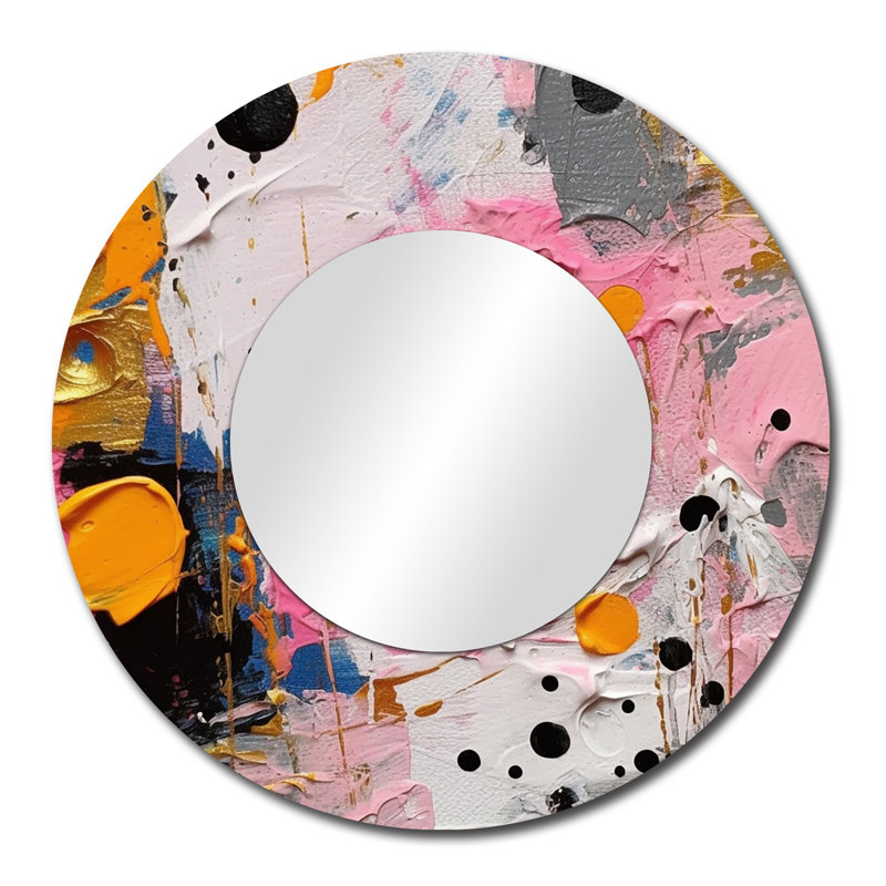 Rose et gris géométrique I - miroir unique géométrique, grand miroir mural rond rose, impression d'art en métal