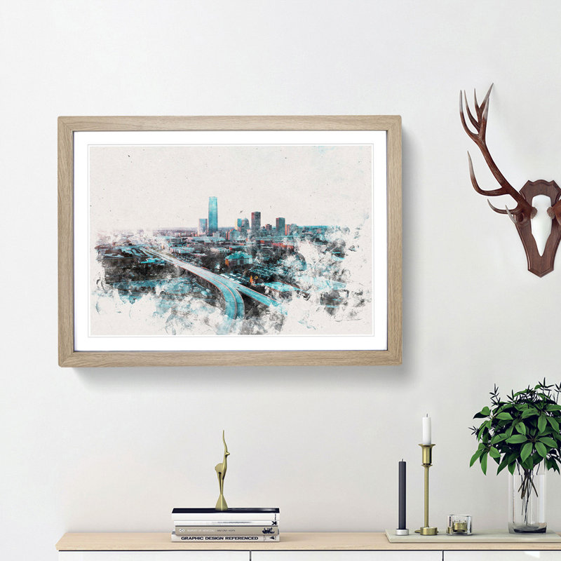 Oklahoma City Skyline - Framed Print, 24cm H x 33cm W x 2cm D, Oak Framed
