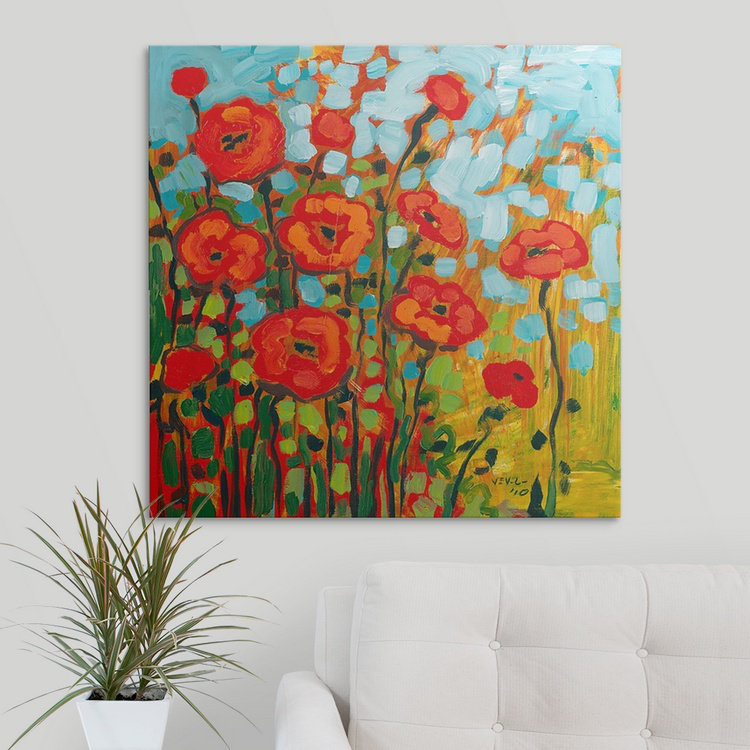 «Poppy Field» - reproduction d'art, H 8 po x l 8 po x P 1,5 po, Toile