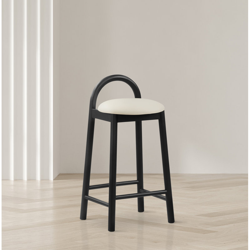 Tabouret de bar 27 po Calvin, Crème végétalien en cuir, Noir
