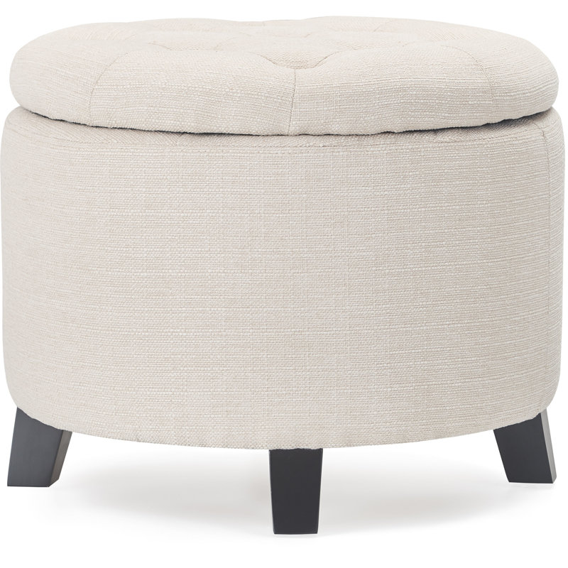Ivory Tufted Round Storage Ottoman with Lift-Off Lid