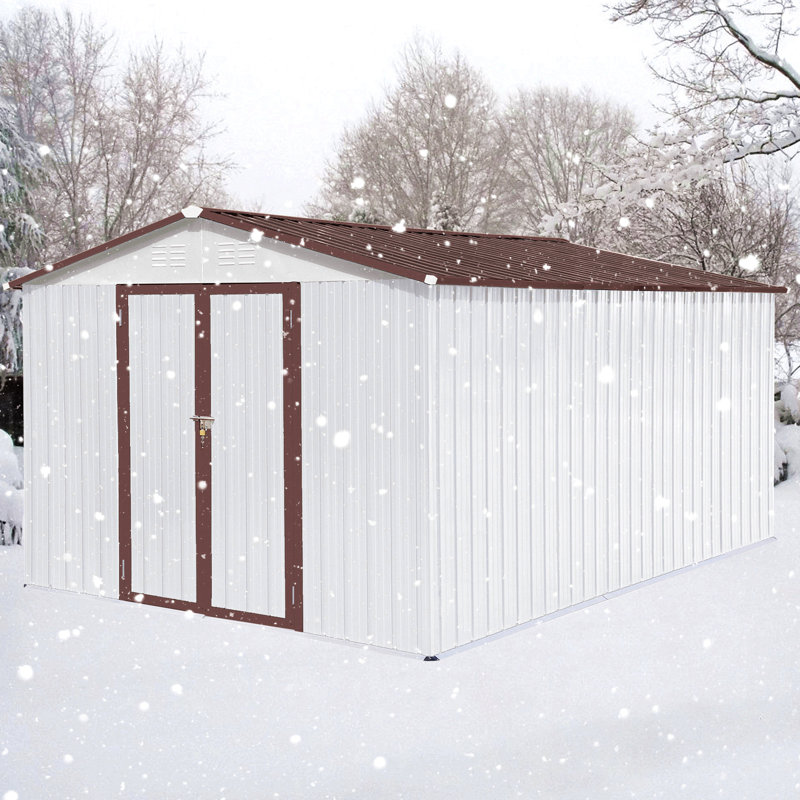 Metal Garden Sheds 10Ftx12ft Outdoor Storage Sheds White, White/Brown