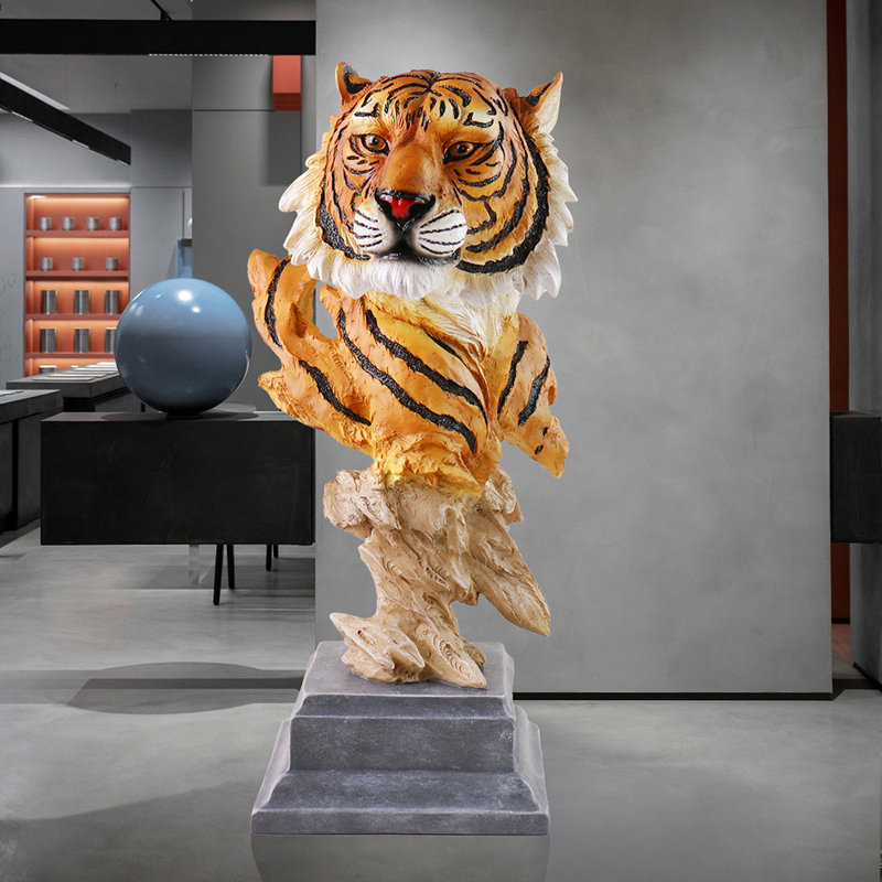 Statue buste de tigre en résine 13,39 pouces - Sculpture intérieure et extérieure réaliste