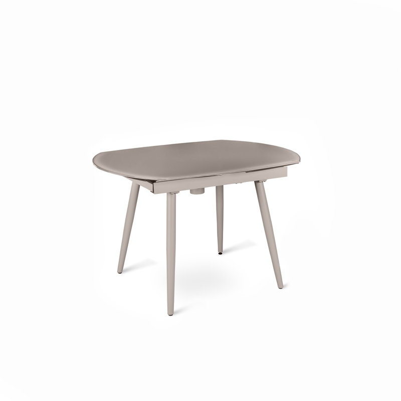 Briones Extendable Oval Glass Top Metal Base Dining Table, Dove Grey