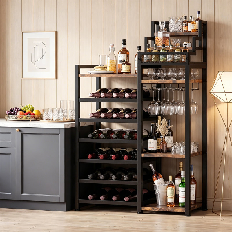 Wine Bottle & Glass Rack Black,Brown