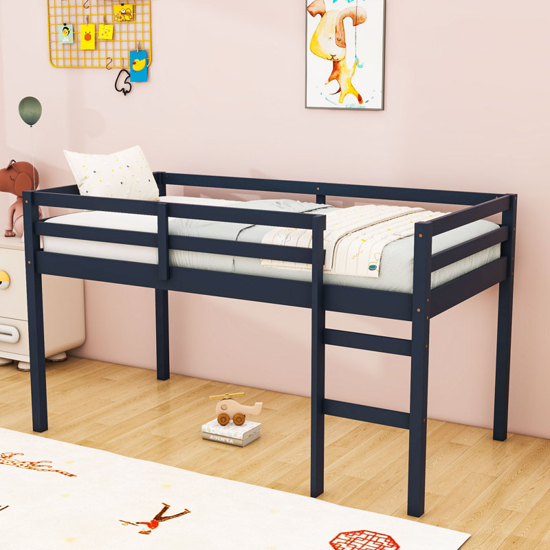 Lit mezzanine simple en bois avec échelle, Bleu